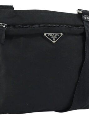 PRADA Shoulder Bag Nylon Black Silver Auth 173668